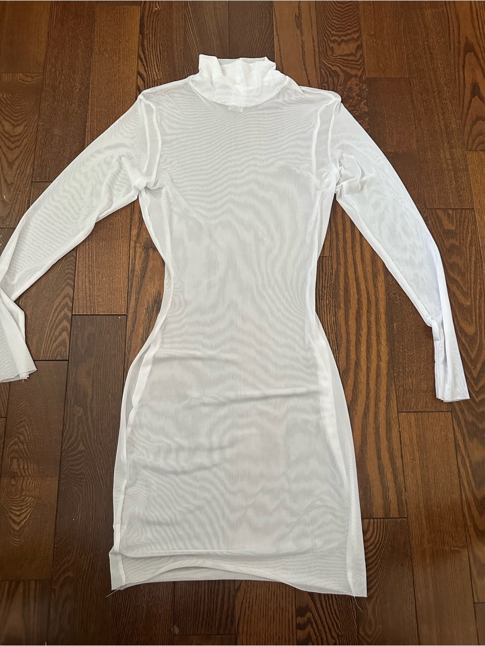 Fashion Nova White Sheer Long-Sleeve Turtleneck Dress